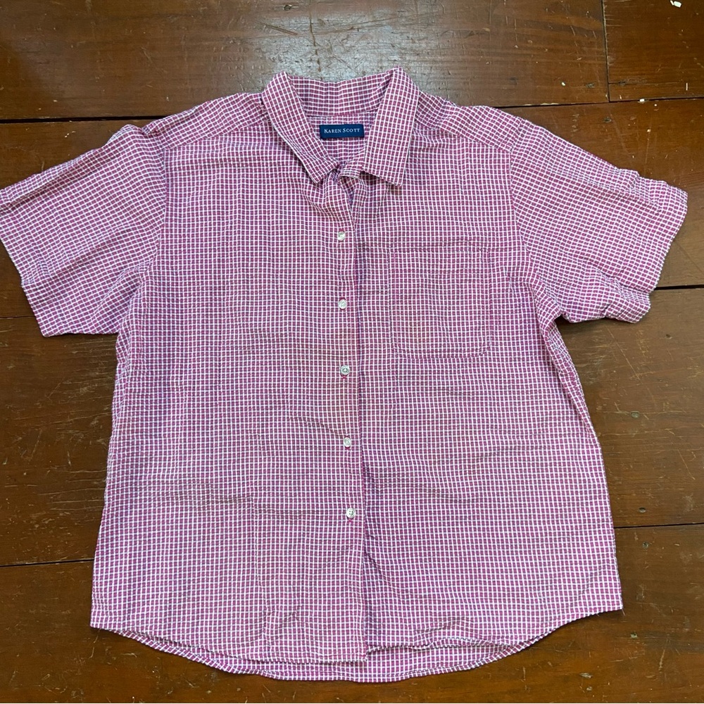 Karen Scott Pink and White Checkered Shirt